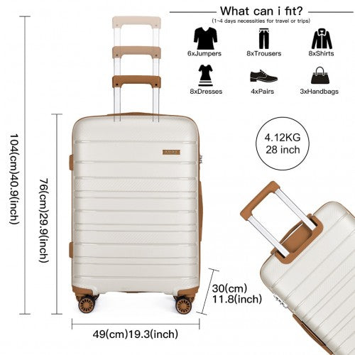 Kono Multi Texture Hard Shell PP Suitcase 3 Pieces Set - Classic Collection - Cream