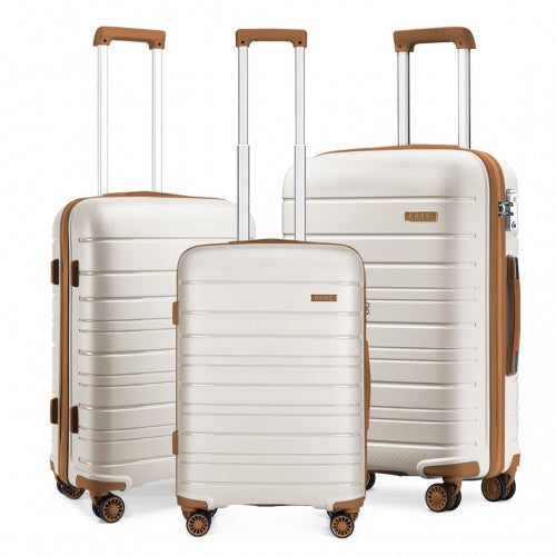 Kono Multi Texture Hard Shell PP Suitcase 3 Pieces Set - Classic Collection - Cream