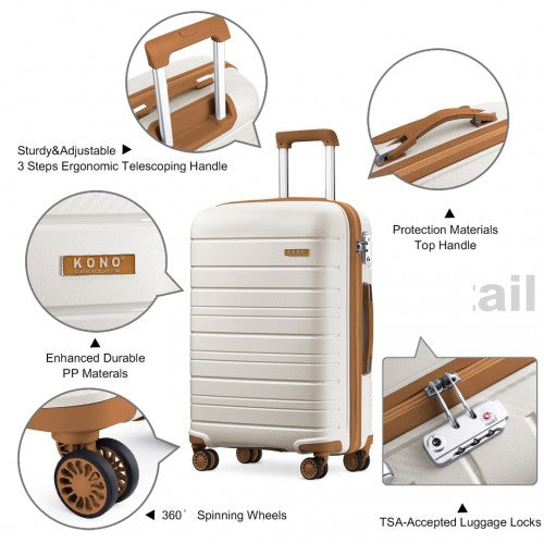Kono Multi Texture Hard Shell PP Suitcase 3 Pieces Set - Classic Collection - Cream
