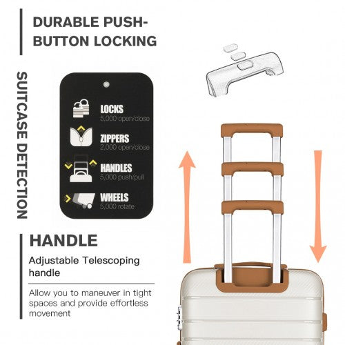 Kono 24 Inch Multi Texture Hard Shell PP Suitcase - Classic Collection - Cream