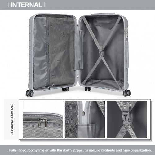 Kono 28 Inch Multi Texture Hard Shell PP Suitcase - Classic Collection - Grey