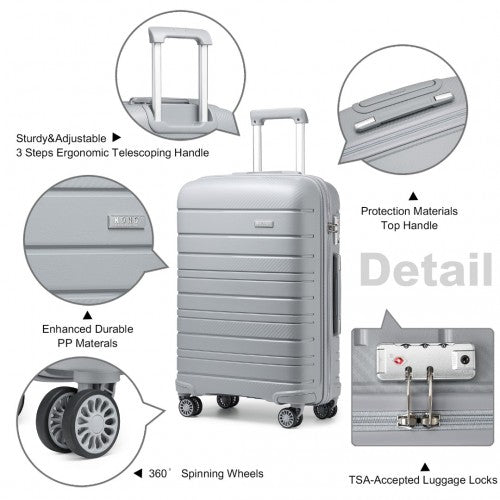 Kono 28 Inch Multi Texture Hard Shell PP Suitcase - Classic Collection - Grey