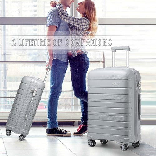 Kono Multi Texture Hard Shell PP Suitcase 3 Pieces Set - Classic Collection - Grey