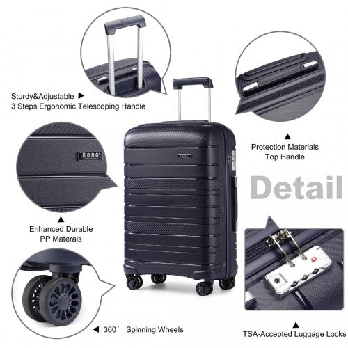 Kono 20 Inch Multi Texture Hard Shell PP Suitcase - Classic Collection - Navy
