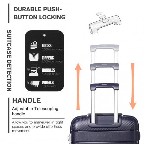 Kono Multi Texture Hard Shell PP Suitcase 3 Pieces Set - Classic Collection - Navy