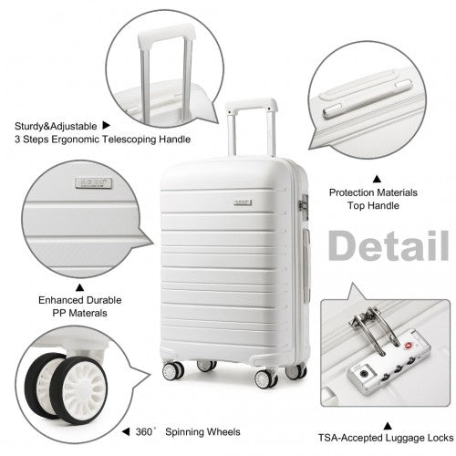 Kono 28 Inch Multi Texture Hard Shell PP Suitcase - Classic Collection - White