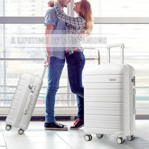 Kono 28 Inch Multi Texture Hard Shell PP Suitcase - Classic Collection - White