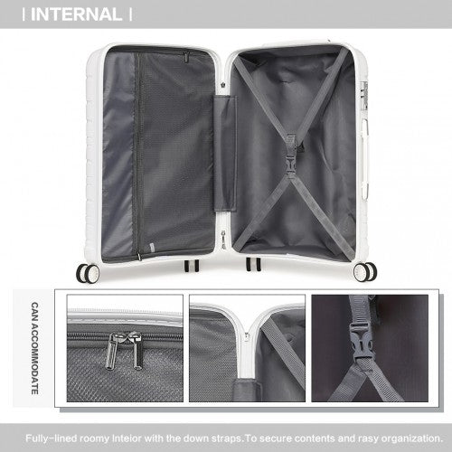 Kono Multi Texture Hard Shell PP Suitcase 3 Pieces Set - Classic Collection - White