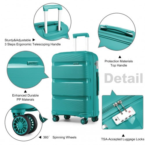 Kono 24 Inch Bright Hard Shell PP Suitcase - Classic Collection - Blue/Green
