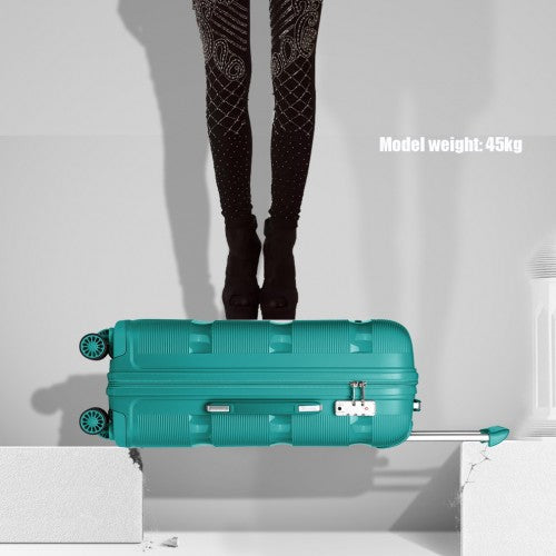 Kono 20 Inch Bright Hard Shell PP Carry - On Suitcase In Cabin Size - Blue/Green
