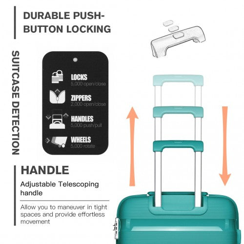 Kono 24 Inch Bright Hard Shell PP Suitcase - Classic Collection - Blue/Green