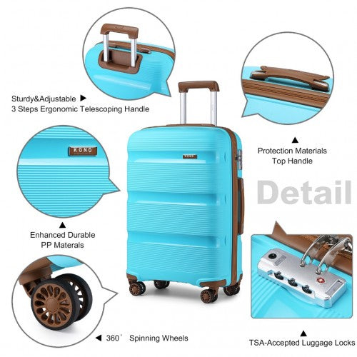 Kono 20 Inch Bright Hard Shell PP Carry - On Suitcase In Cabin Size - Blue And Brown