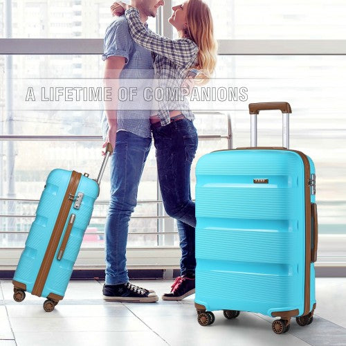 Kono 20 Inch Bright Hard Shell PP Carry - On Suitcase In Cabin Size - Blue And Brown