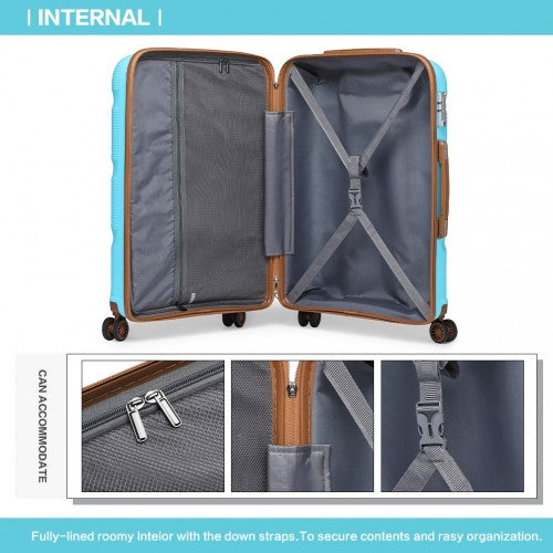 Kono 20 Inch Bright Hard Shell PP Carry - On Suitcase In Cabin Size - Blue And Brown