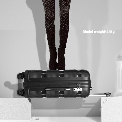 Kono Bright Hard Shell PP Suitcase With TSA Lock And Vanity Case 4 Pieces Set - Classic Collection - Black