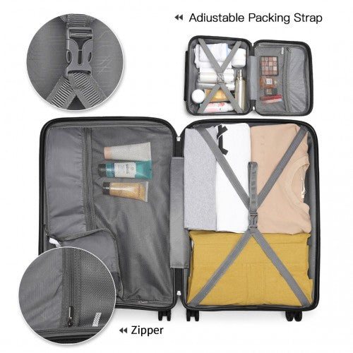 Kono Bright Hard Shell PP Suitcase With TSA Lock And Vanity Case 4 Pieces Set - Classic Collection - Black