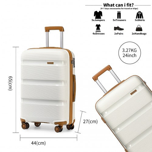 Kono Bright Hard Shell PP Suitcase 3 Pieces Set - Classic Collection - Cream