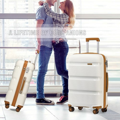 Kono 24 Inch Bright Hard Shell PP Suitcase - Classic Collection - Cream