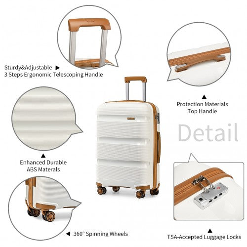 Kono 20 Inch Bright Hard Shell PP Carry - On Suitcase In Cabin Size - Cream