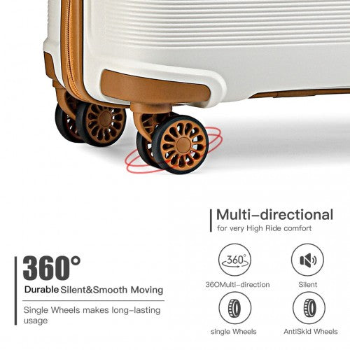 Kono Bright Hard Shell PP Suitcase 3 Pieces Set - Classic Collection - Cream