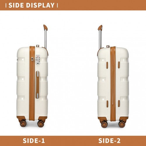 Kono Bright Hard Shell PP Suitcase 3 Pieces Set - Classic Collection - Cream