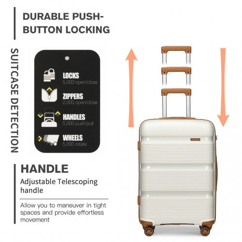 Kono 20 Inch Bright Hard Shell PP Carry - On Suitcase In Cabin Size - Cream