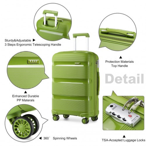 Kono 20 Inch Bright Hard Shell PP Carry - On Suitcase In Cabin Size - Green