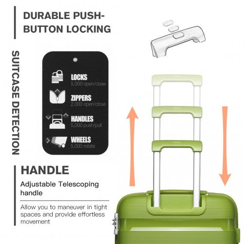 Kono 20 Inch Bright Hard Shell PP Carry - On Suitcase In Cabin Size - Green