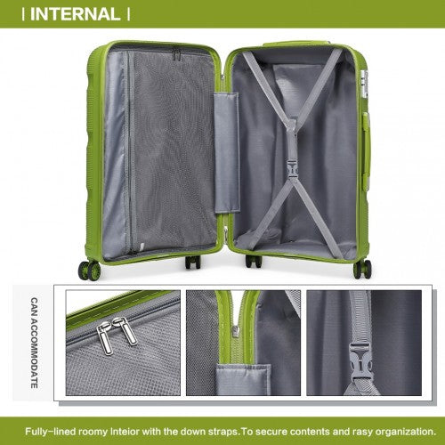 Kono 20 Inch Bright Hard Shell PP Carry - On Suitcase In Cabin Size - Green