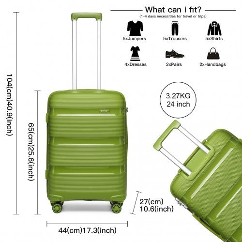 Kono Bright Hard Shell PP Suitcase 3 Pieces Set - Classic Collection - Green