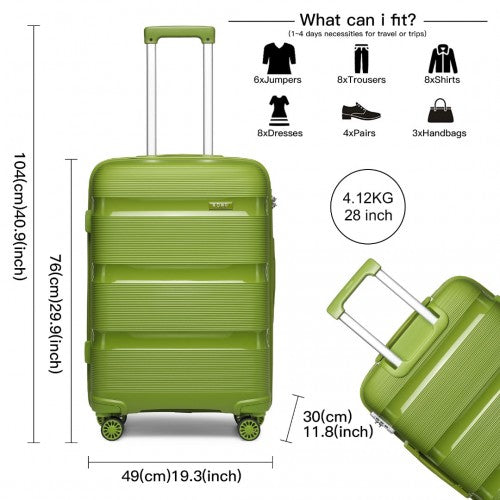 Kono Bright Hard Shell PP Suitcase 3 Pieces Set - Classic Collection - Green