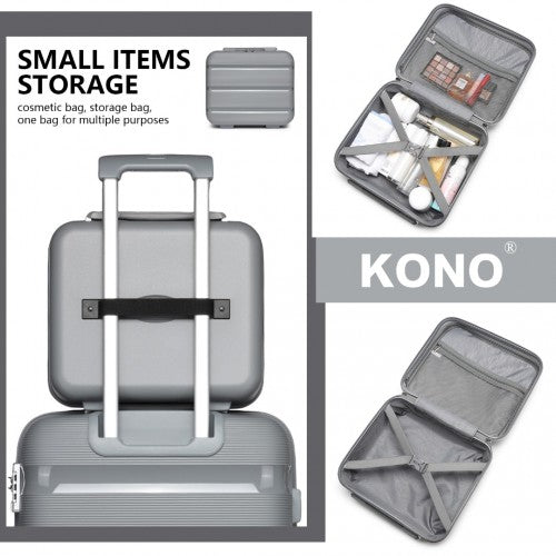 Kono Bright Hard Shell PP Suitcase With TSA Lock And Vanity Case 4 Pieces Set - Classic Collection - Grey