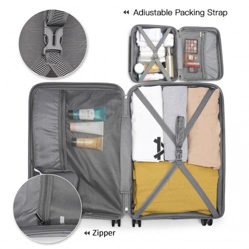 Kono Bright Hard Shell PP Suitcase With TSA Lock And Vanity Case 4 Pieces Set - Classic Collection - Grey
