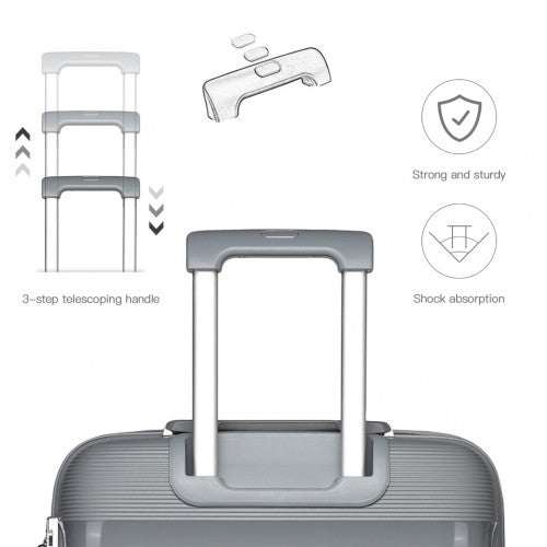 Kono Bright Hard Shell PP Suitcase With TSA Lock And Vanity Case 4 Pieces Set - Classic Collection - Grey