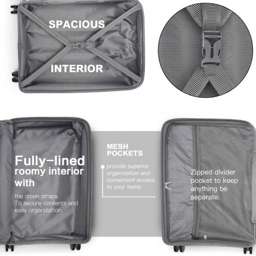 Kono Bright Hard Shell PP Suitcase With TSA Lock And Vanity Case 4 Pieces Set - Classic Collection - Grey