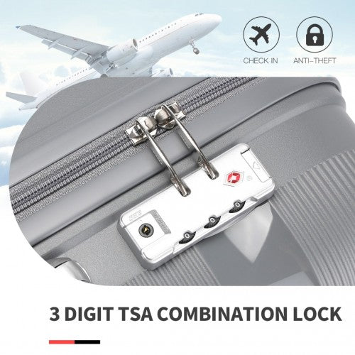 Kono Bright Hard Shell PP Suitcase With TSA Lock And Vanity Case 4 Pieces Set - Classic Collection - Grey