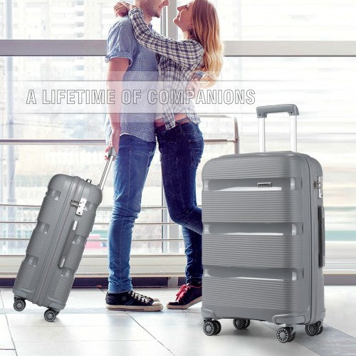 Kono 24 Inch Bright Hard Shell PP Suitcase - Classic Collection - Grey