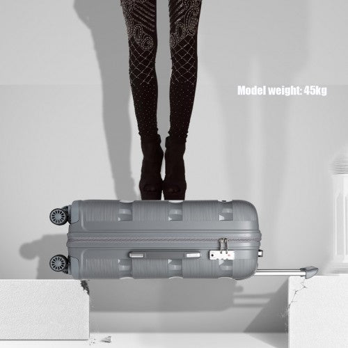 Kono 24 Inch Bright Hard Shell PP Suitcase - Classic Collection - Grey