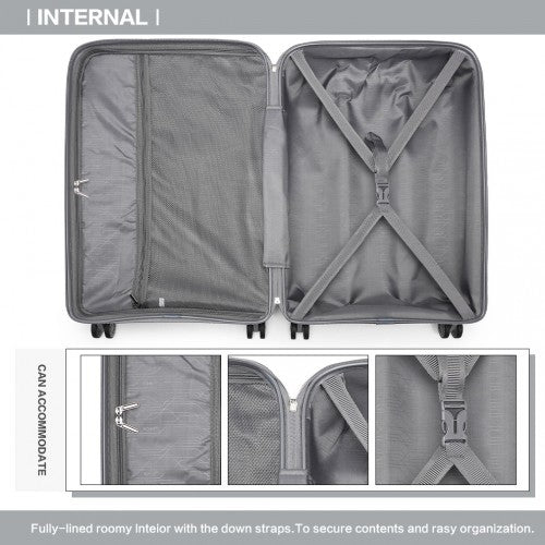 Kono 24 Inch Bright Hard Shell PP Suitcase - Classic Collection - Grey