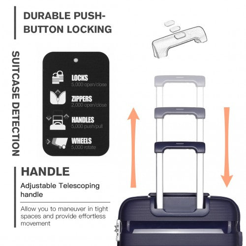 Kono 24 Inch Bright Hard Shell PP Suitcase - Classic Collection - Navy