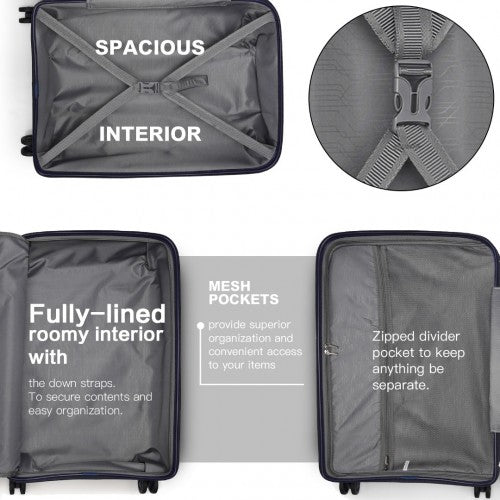 Kono 20 Inch Bright Hard Shell PP Carry - On Suitcase In Cabin Size - Navy