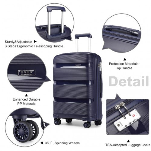 Kono 20 Inch Bright Hard Shell PP Carry - On Suitcase In Cabin Size - Navy