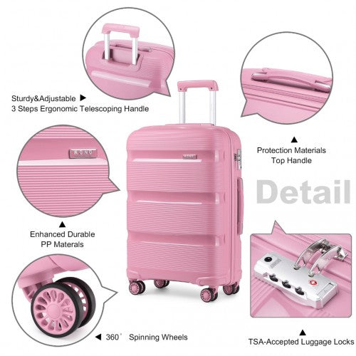 Kono 24 Inch Bright Hard Shell PP Suitcase - Classic Collection - Pink
