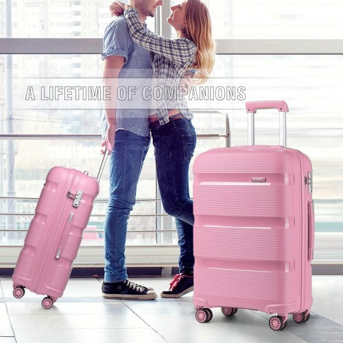 Kono 24 Inch Bright Hard Shell PP Suitcase - Classic Collection - Pink