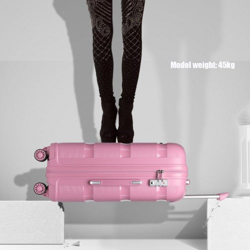 Kono 24 Inch Bright Hard Shell PP Suitcase - Classic Collection - Pink