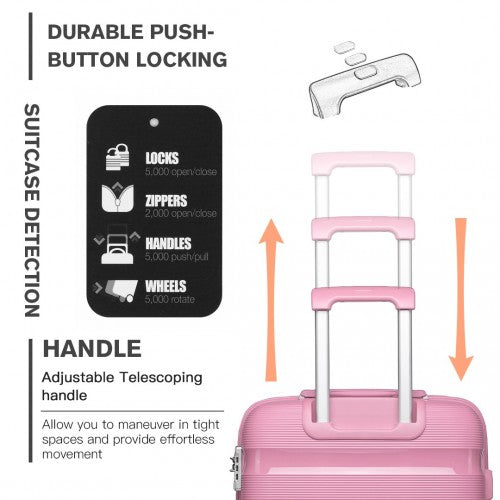 Kono 24 Inch Bright Hard Shell PP Suitcase - Classic Collection - Pink
