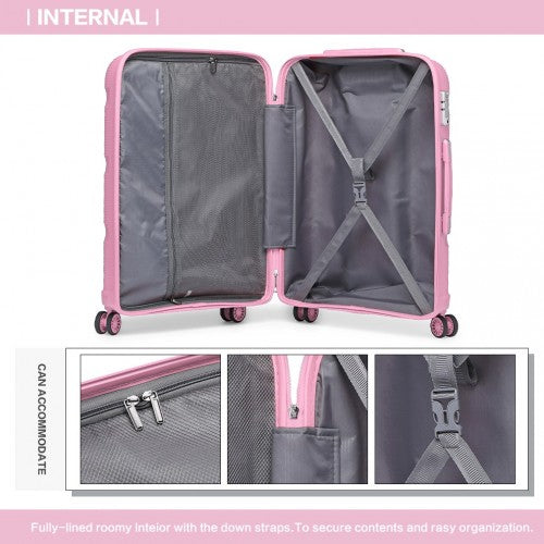Kono 24 Inch Bright Hard Shell PP Suitcase - Classic Collection - Pink