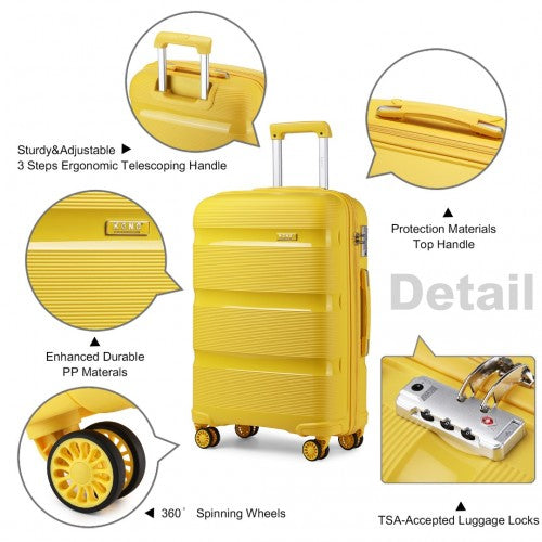 Kono 20 Inch Bright Hard Shell PP Carry - On Suitcase In Cabin Size - Yellow