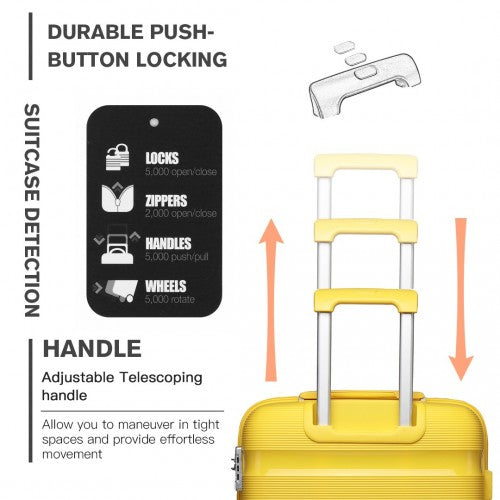 Kono 20 Inch Bright Hard Shell PP Carry - On Suitcase In Cabin Size - Yellow
