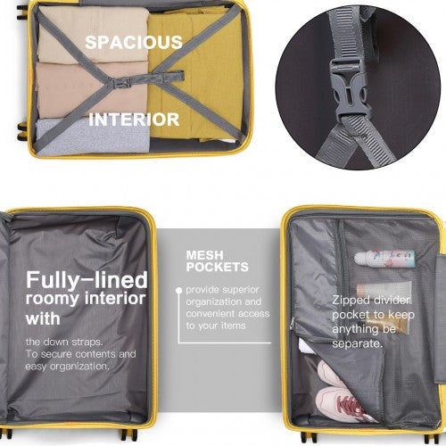 Kono 20 Inch Bright Hard Shell PP Carry - On Suitcase In Cabin Size - Yellow